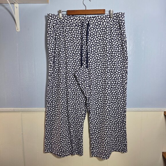 Lands' End Extra Large Navy Blue White Hearts Pull On Drawstring Lounge Pants - Picture 2 of 8